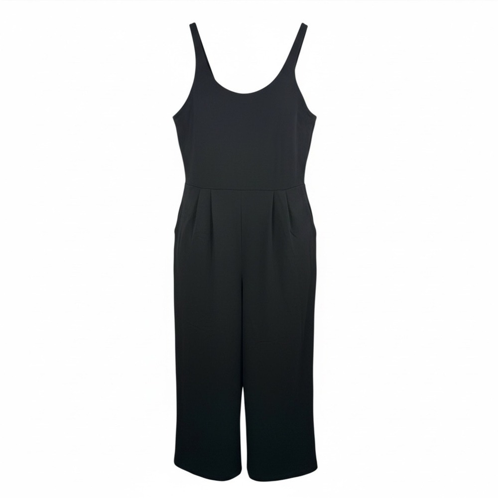 Eileen Fisher Black Jersey Cami Jumpsuit sz SP wide cropped‎ leg 90s